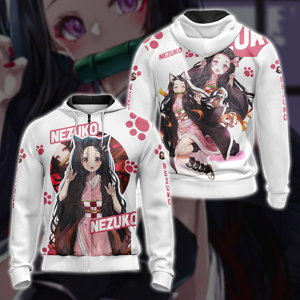 Nezuko Demon Slayer All Over Print T-shirt Zip Hoodie Pullover Hoodie Zip Hoodie