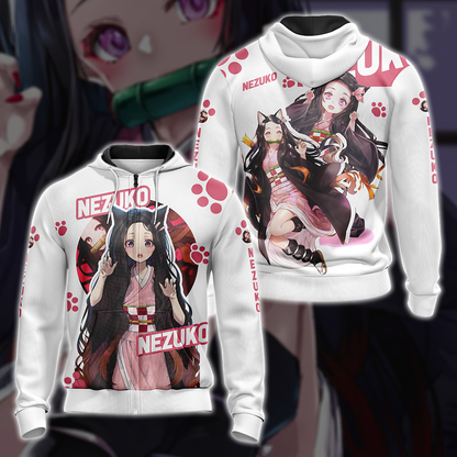Nezuko Demon Slayer All Over Print T-shirt Zip Hoodie Pullover Hoodie Zip Hoodie