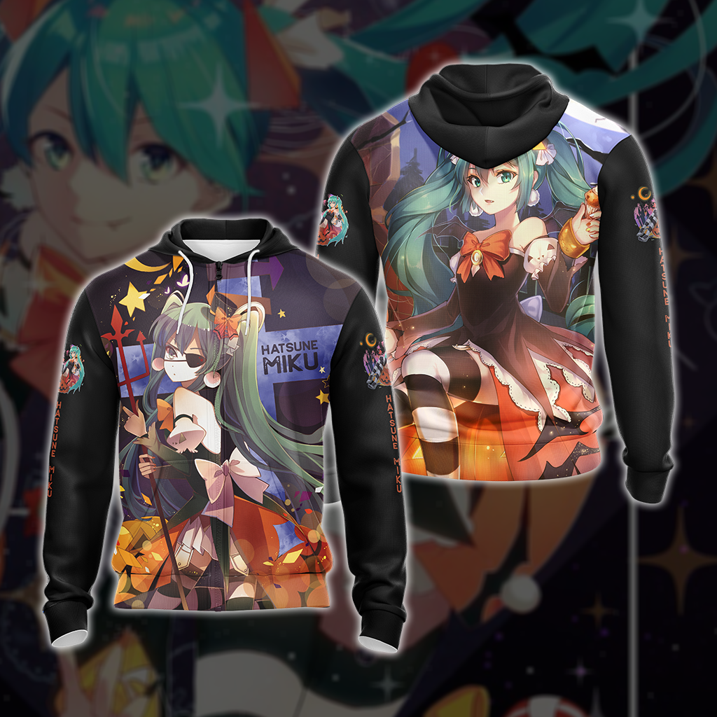 Hatsune Miku Halloween All Over Print T-shirt Zip Hoodie Pullover Hoodie Zip Hoodie