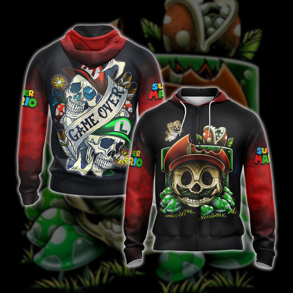 Mario Skull Unisex 3D T-shirt Zip Hoodie