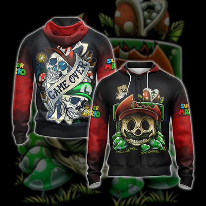 Mario Skull Unisex 3D T-shirt Zip Hoodie