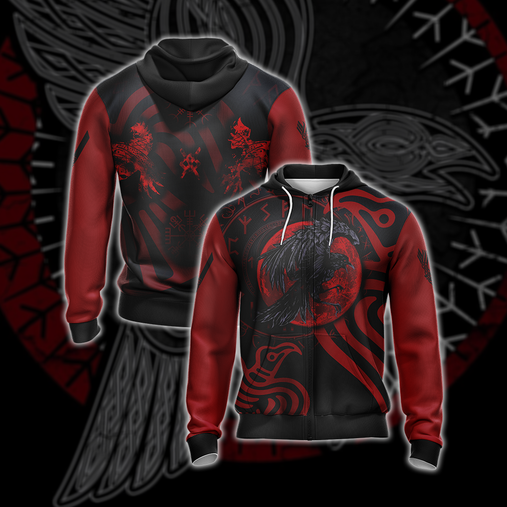 Vikings - Ravens Unisex 3D T-shirt Zip Hoodie