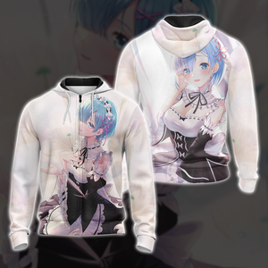 Rem Re:Zero All Over Print T-shirt Tank Top Zip Hoodie Pullover Hoodie Zip Hoodie S 