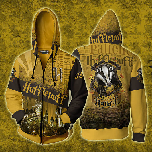 Hogwarts Castle Hufflepuff House Harry Potter Zip Up Hoodie 4XL