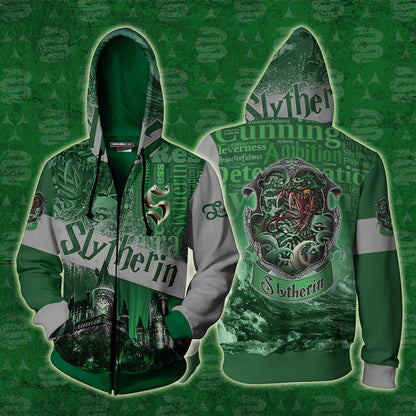 Hogwarts Castle Slytherin House Harry Potter Zip Up Hoodie 4XL