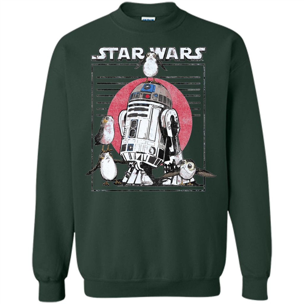 Movie T-shirt Last Jedi Flock Of Porgs Surround R2-D2 T-shirt Forest Green