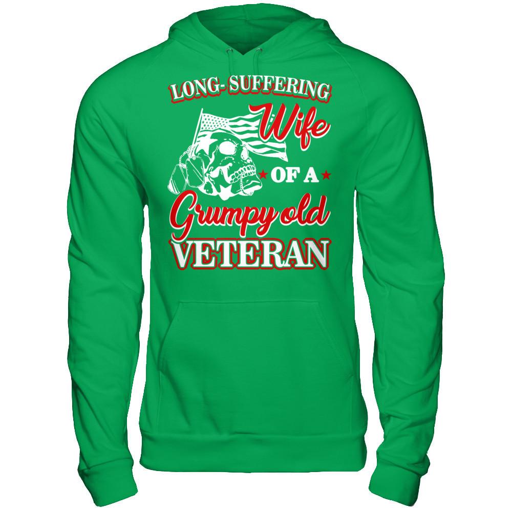 Long Suffering Wife Of A Grumpy Old Veteran Gildan - Pullover Hoodie Irish Green