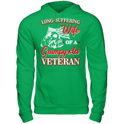 Long Suffering Wife Of A Grumpy Old Veteran Gildan - Pullover Hoodie Irish Green