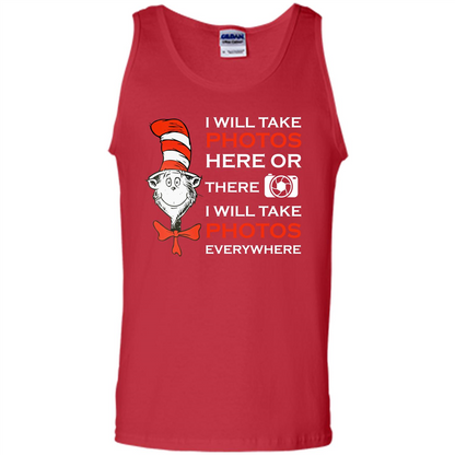 Photographer T-shirt I Will Take Photos Here Or There I Will Take Photos Everywhere Red