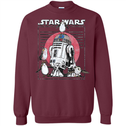 Movie T-shirt Last Jedi Flock Of Porgs Surround R2-D2 T-shirt Maroon