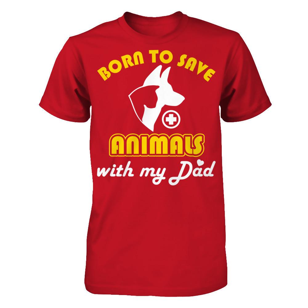 Born to Save Animals With My Dad T-shirt Gildan - Short Sleeve Tee Red