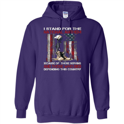 Military T-shirt I Stand For The National Anthem Because Of Those Serving Purple