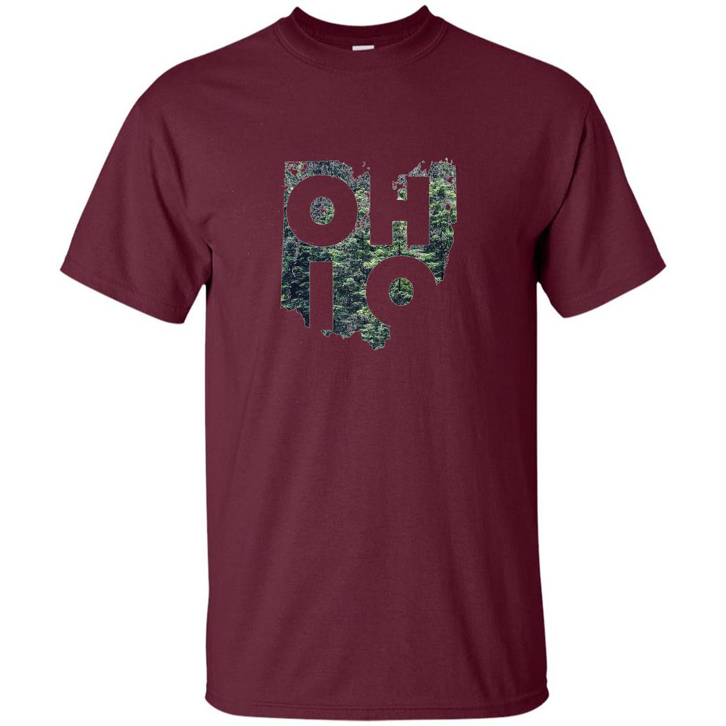 State Of Ohio T-Shirt Distressed with Trees Maroon