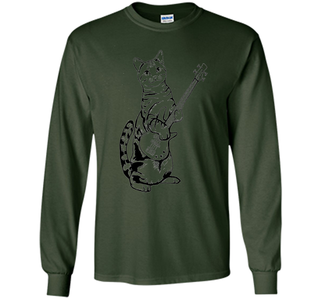 Bassist T-shirt Cat Playing Bass T-shirt Forest Green