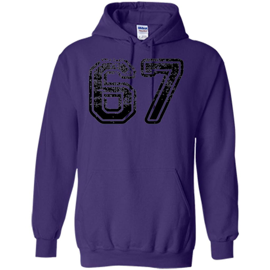 Number 67 T-shirt - Grungy Sports Team T-shirt Purple