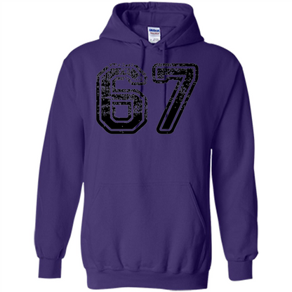 Number 67 T-shirt - Grungy Sports Team T-shirt Purple