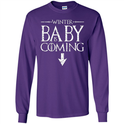 Funny Humor Maternity T-shirt Winter Baby is Coming Purple