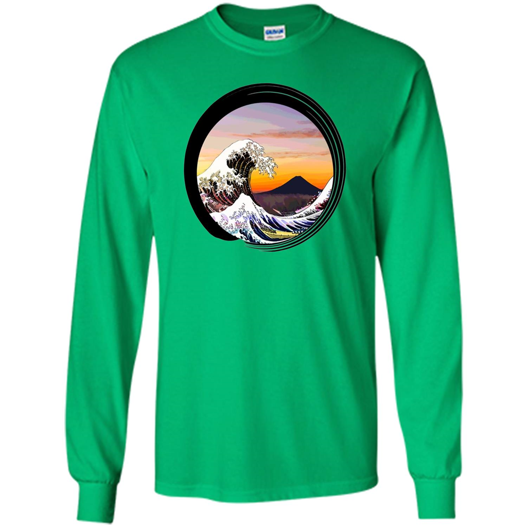 Classic Japanese Zen Art T-shirt, Kanagawa Great Wave Enso Irish Green
