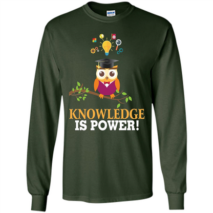 Knowledge is Power T-Shirt Cute Owl Teacher Student T-shirt Forest Green