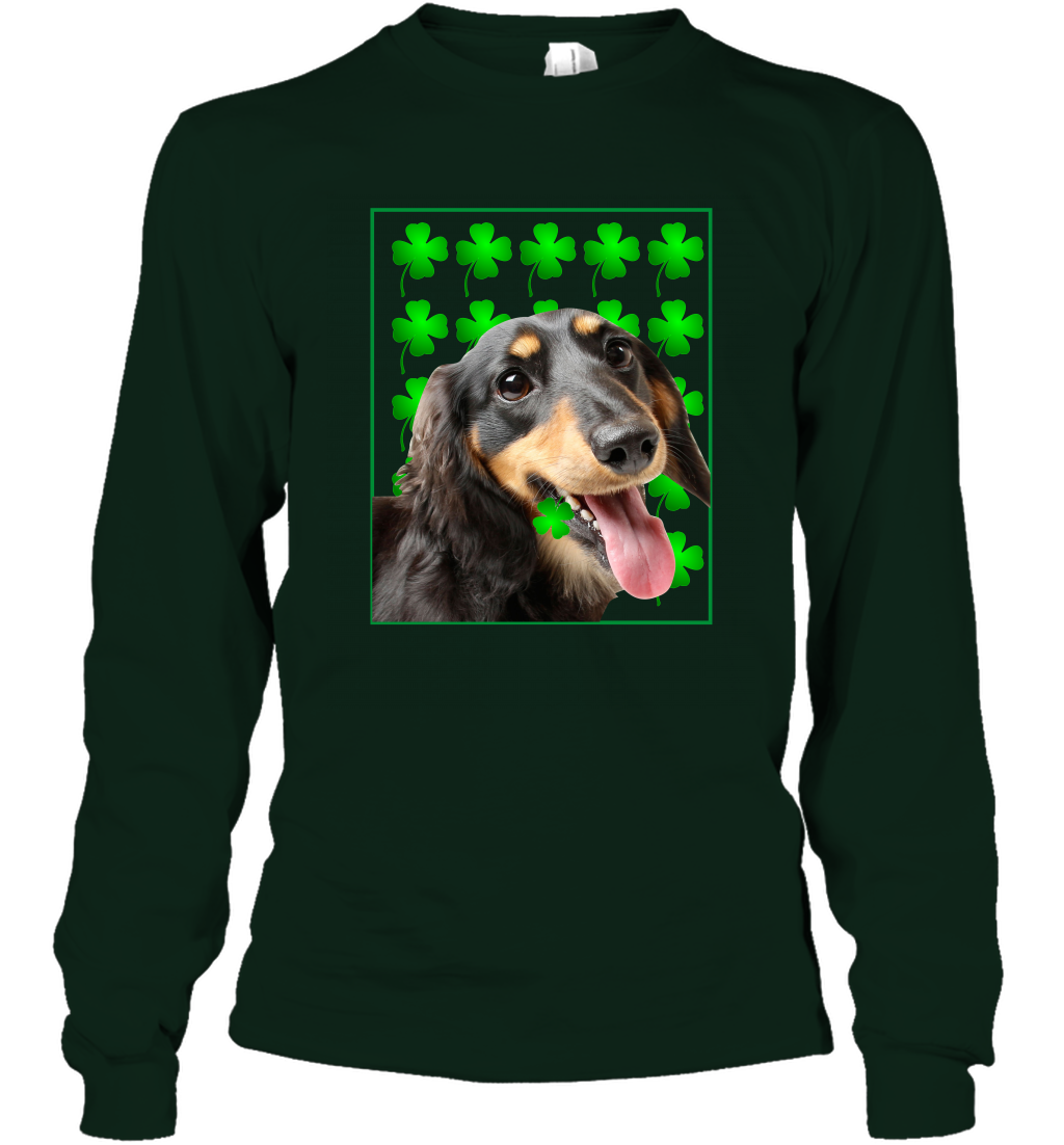 Dachshund With Shamrocks Shirt Long Sleeve T-Shirt Forest Green