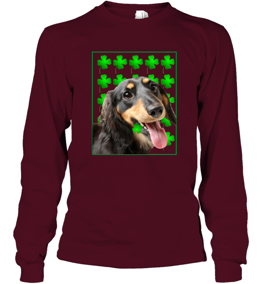 Dachshund With Shamrocks Shirt Long Sleeve T-Shirt Maroon