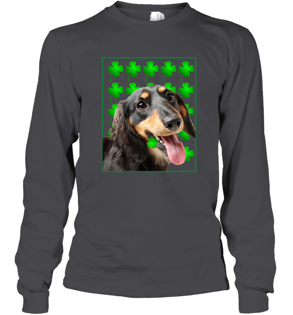 Dachshund With Shamrocks Shirt Long Sleeve T-Shirt Dark Heather