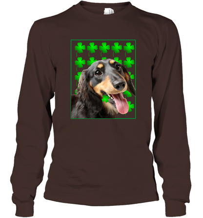 Dachshund With Shamrocks Shirt Long Sleeve T-Shirt Dark Chocolate
