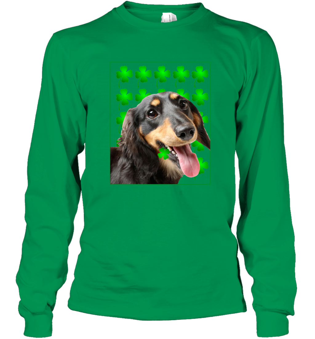 Dachshund With Shamrocks Shirt Long Sleeve T-Shirt Irish Green