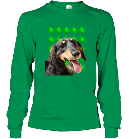 Dachshund With Shamrocks Shirt Long Sleeve T-Shirt Irish Green