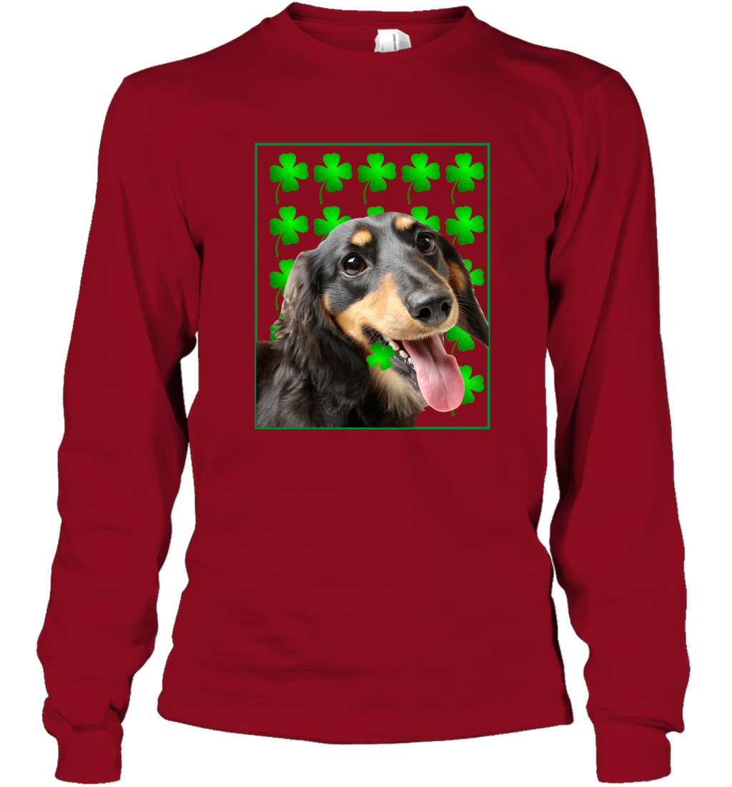 Dachshund With Shamrocks Shirt Long Sleeve T-Shirt Cardinal Red