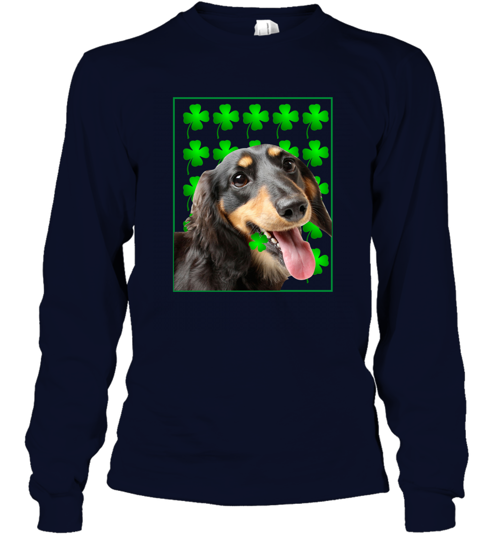 Dachshund With Shamrocks Shirt Long Sleeve T-Shirt Navy