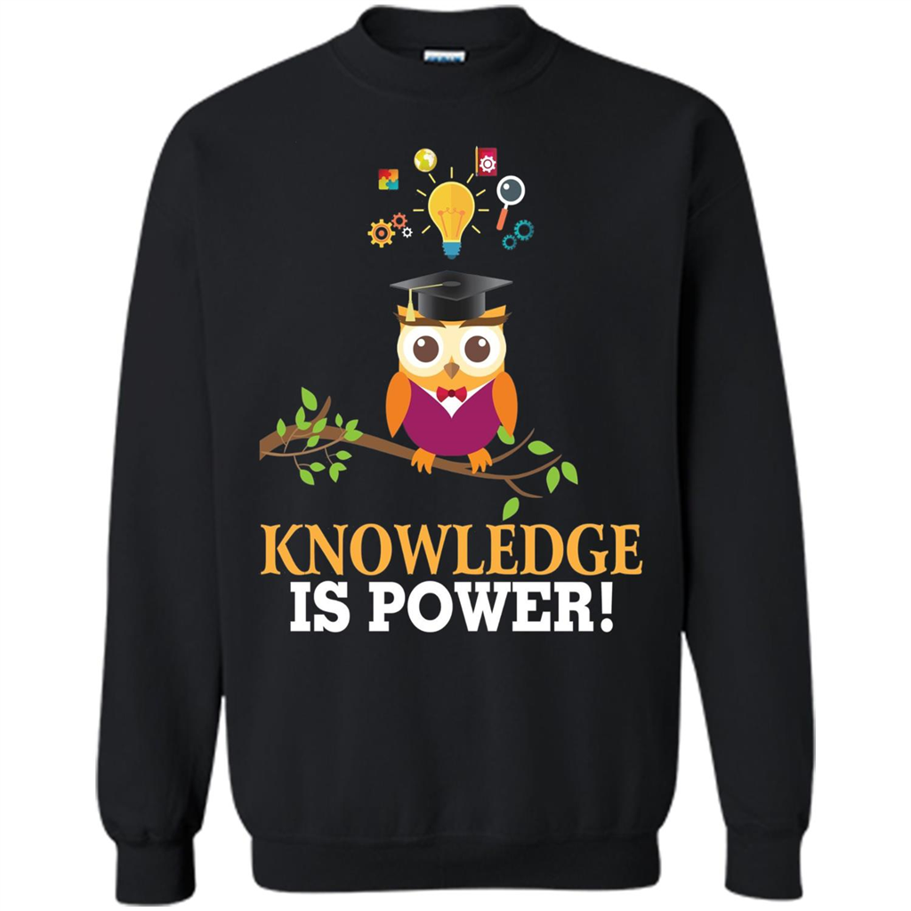 Knowledge is Power T-Shirt Cute Owl Teacher Student T-shirt Black
