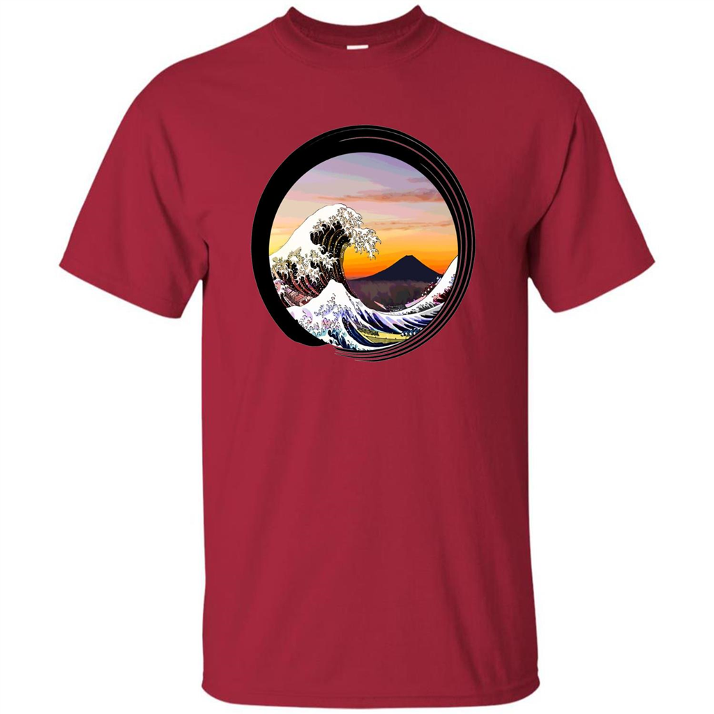 Classic Japanese Zen Art T-shirt, Kanagawa Great Wave Enso Cardinal