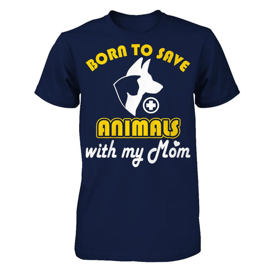 Born to Save Animals With My Mom T-shirt Gildan - Short Sleeve Tee Navy
