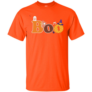 Boo Halloween T-Shirt With Ghost, Spider, Bat and Witch Hat