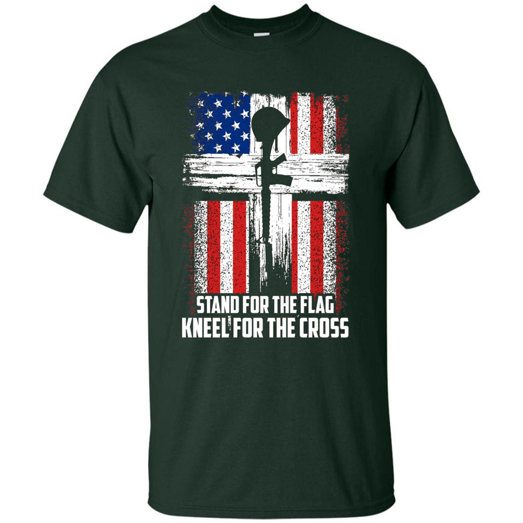 Military T-shirt Stand For The Flag Kneel For The Cross T-Shirt Forest Green