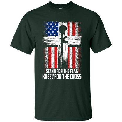Military T-shirt Stand For The Flag Kneel For The Cross T-Shirt Forest Green