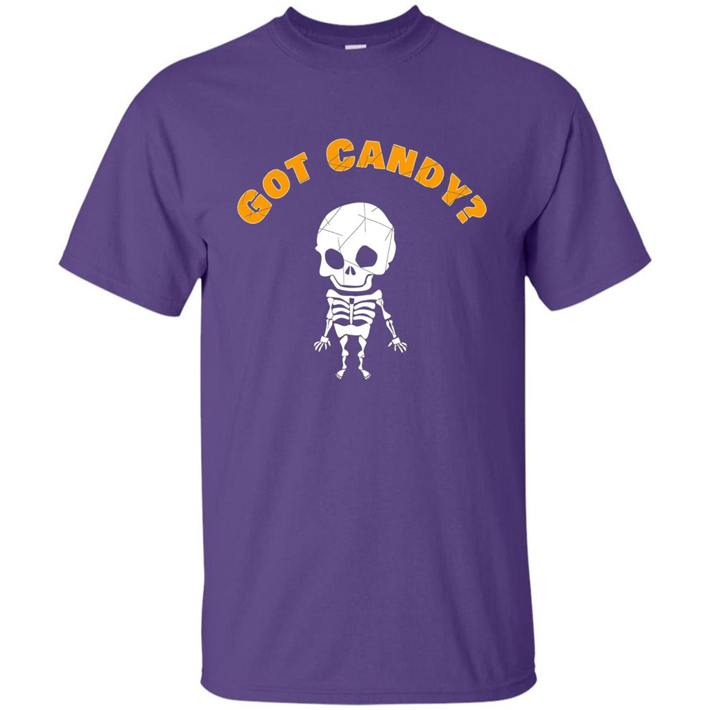 Cute Skeleton Asking For Candy Halloween T-shirt Purple
