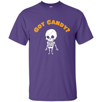 Cute Skeleton Asking For Candy Halloween T-shirt Purple