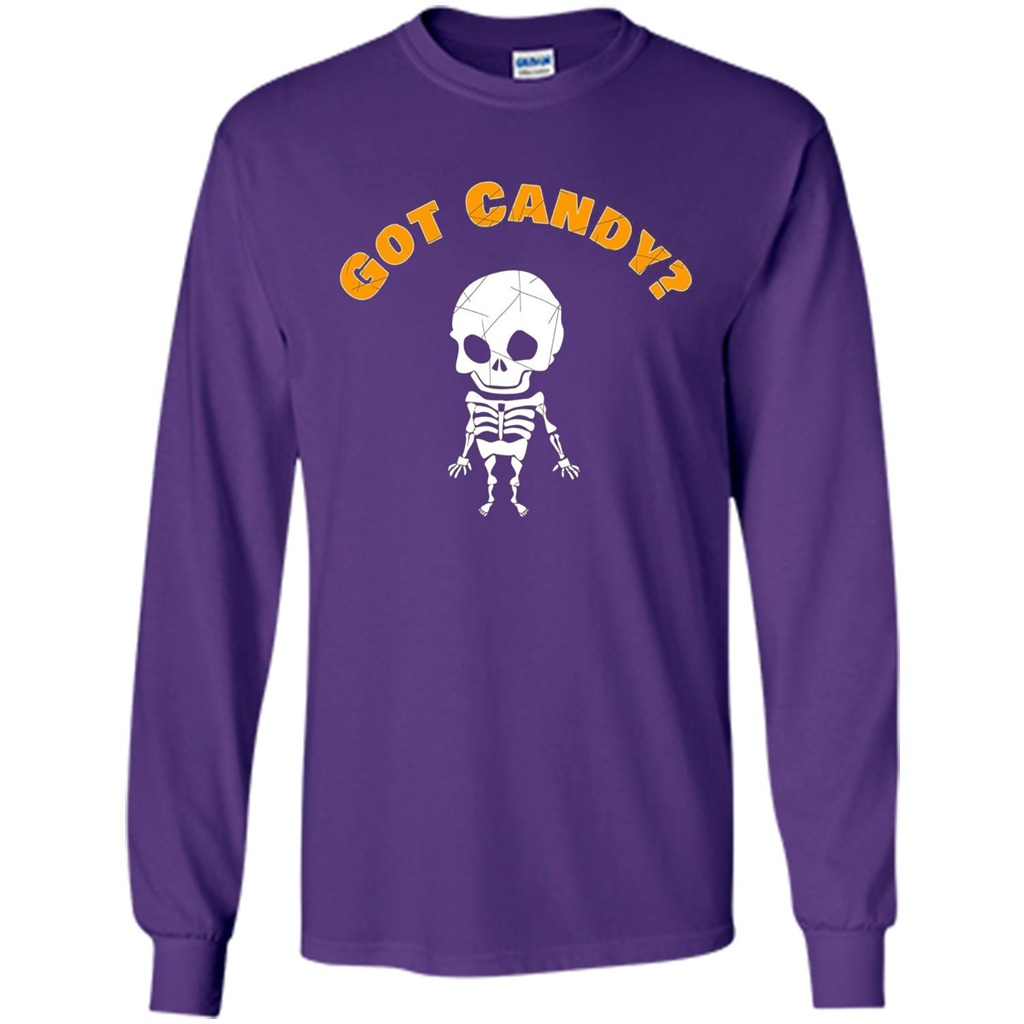 Cute Skeleton Asking For Candy Halloween T-shirt Purple