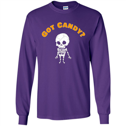 Cute Skeleton Asking For Candy Halloween T-shirt Purple