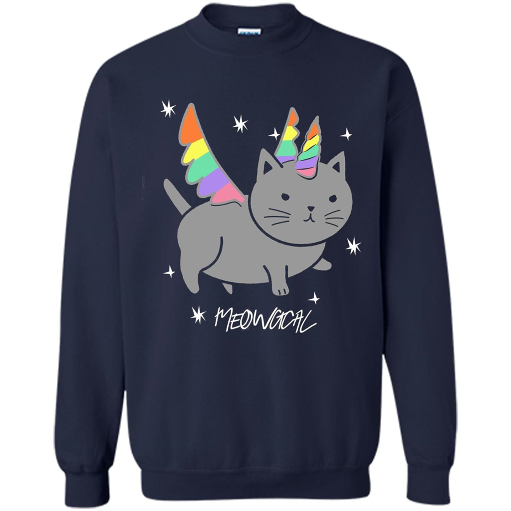 Funny Meowgical Cat Unicorn T-shirt For Cat Lover Navy