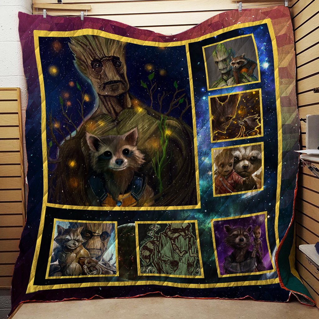 The Groot And The Rocket 3D Quilt Blanket Queen (203x228CM)