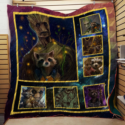 The Groot And The Rocket 3D Quilt Blanket Queen (203x228CM)