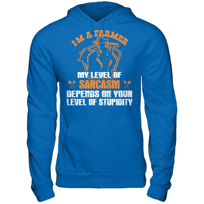 I'm A Farmer My Level Of Sarcasm Depends On Your Level Of Stupidity T-shirt Gildan - Pullover Hoodie Royal