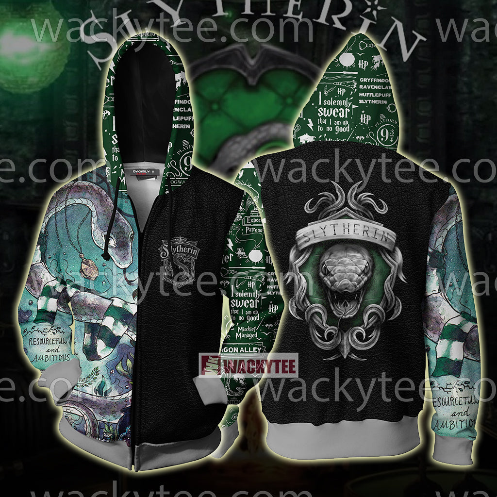 Slytherin House Resourcefull And Amitious Harry Potter Zip Up Hoodie