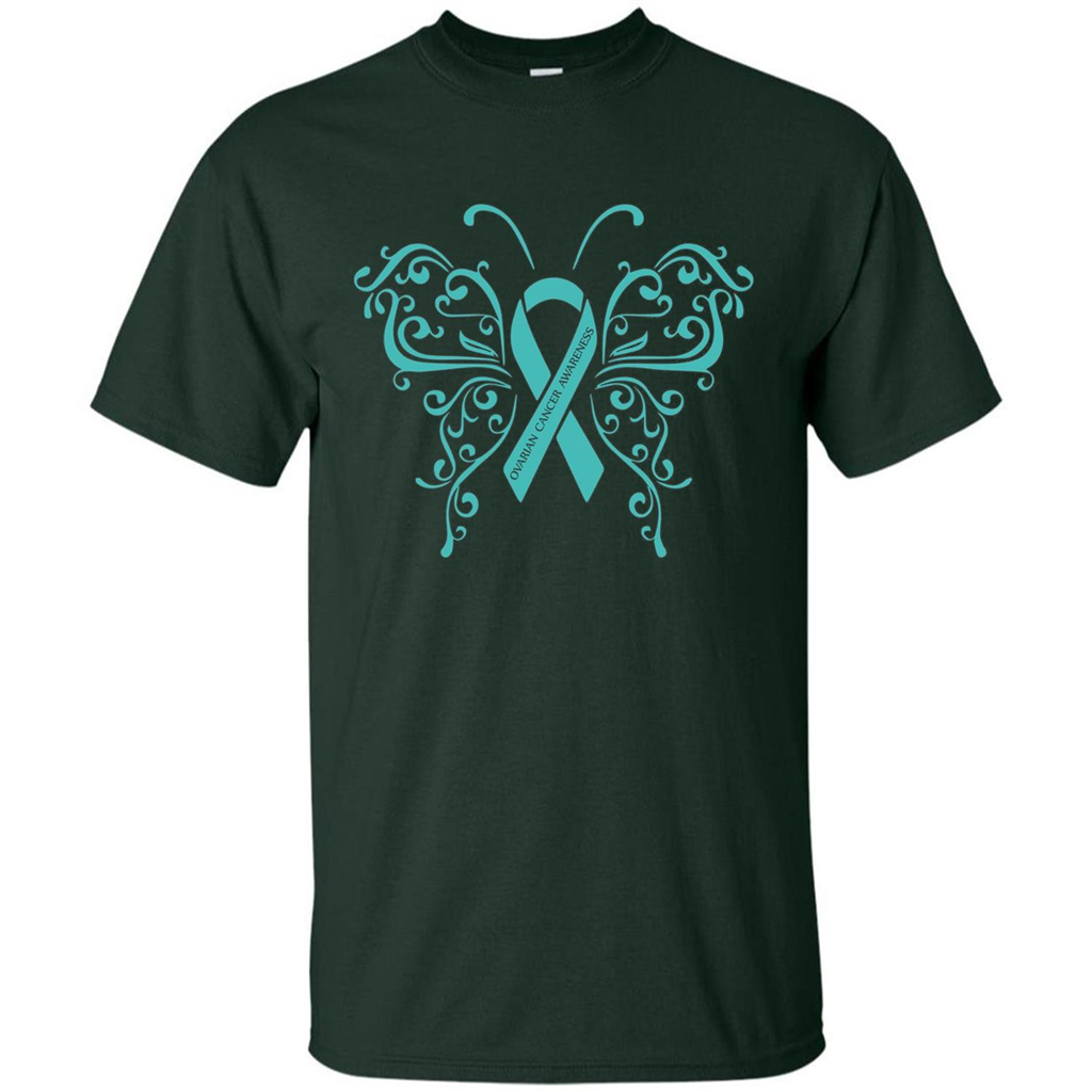 Ovarian Cancer Awareness Butterfly T-Shirt Forest Green