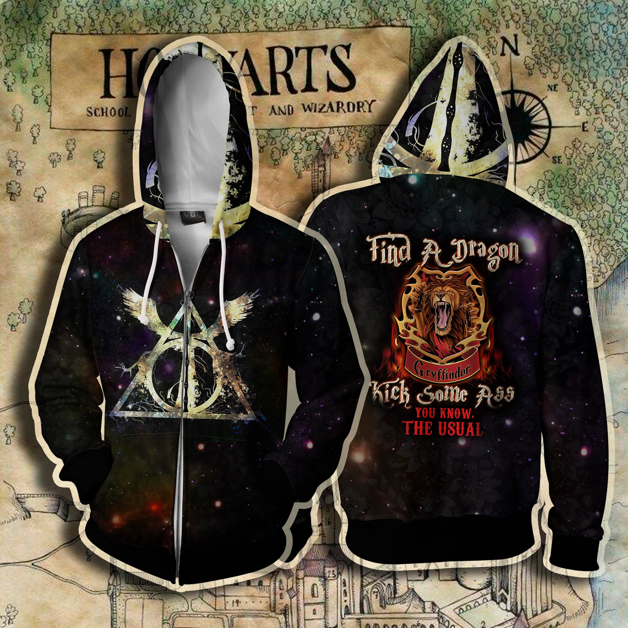 Gryffindor Harry Potter - Find A Dragon Kick Some A** You Know The Usual Zip Up Hoodie