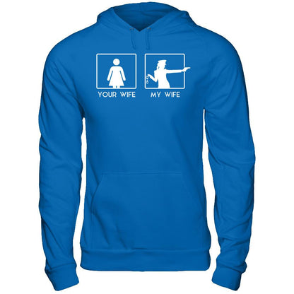 Your Wife - My Wife Loves Shooting Gildan - Pullover Hoodie Royal