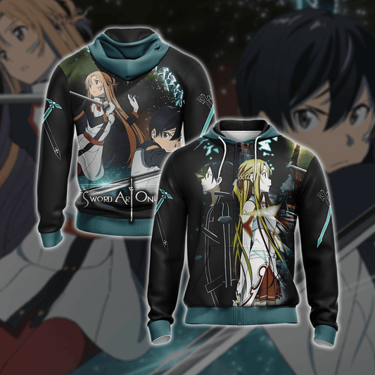 Sword Art Online - Couple Kirito - Asuna Unisex 3D Zip Up Hoodie